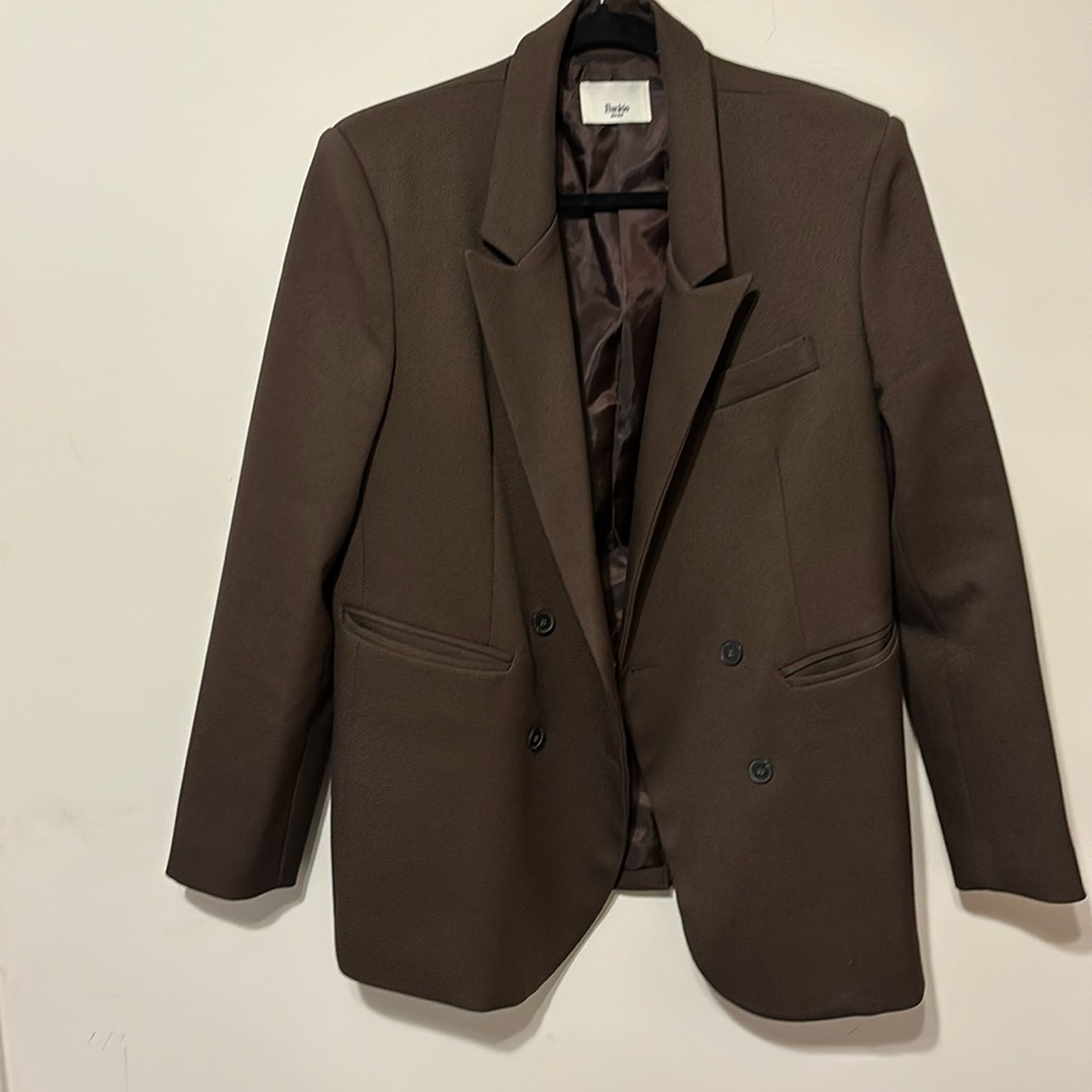 The Frankie Shop | Oversized Double Breasted Suit Blazer in Dark Espresso